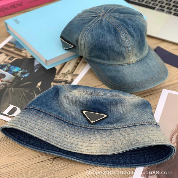 

r luxury hat p home correct version washing jeans triangle baseball cap fashion versatile bucket hat sunshade, Blue;gray