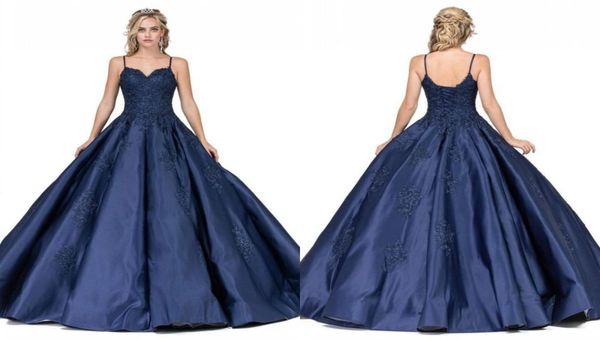 

simple navy blue ball gown quinceanera prom dresses with spaghetti straps satin open back lace evening party sweet 16 dress2733705, Blue;red