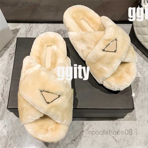 

winter women wool slippers thick bottom faux fur furry fluffy slides half loafer flip flop bottom cloudbust trendy sandals solid color plush, Black