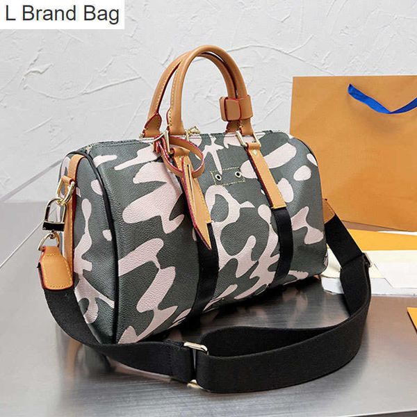 

l bag traval duffel bags tote bag crossbody handbag purse messenger spray camouflage fashion letters geometric pattern detachable wide strap, Black