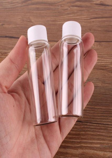 

24pcs 2770mm 25ml transparent glass perfume spice bottles container with white plastic screw lid tiny jar7977734