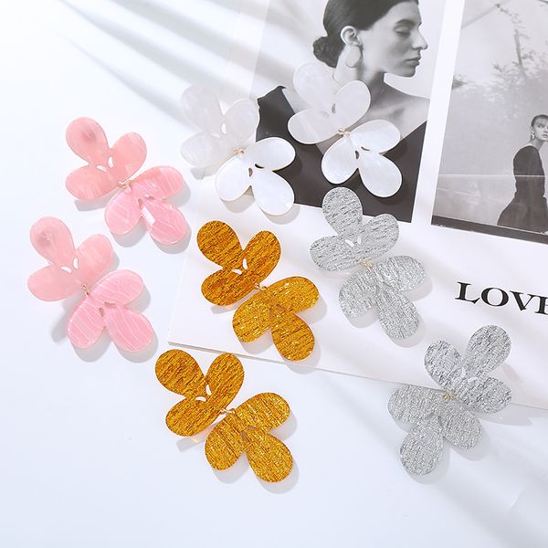 

acrylic resin leaf earrings exaggerate clover leaf earrings, Silver