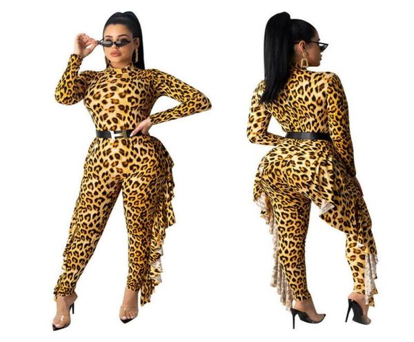 

women039s jumpsuits rompers fashion womens ladies high neck leopard bodycon jumpsuit long sleeve cocktail clubwear rompe8963792, Black;white