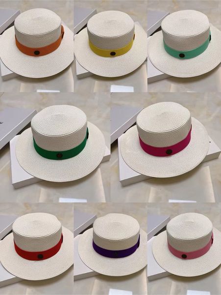 

senior designer fashion pearl straw hat lady lace travel casual sunblock hat flat straw braid temperament everything sun hat tide, Blue;gray