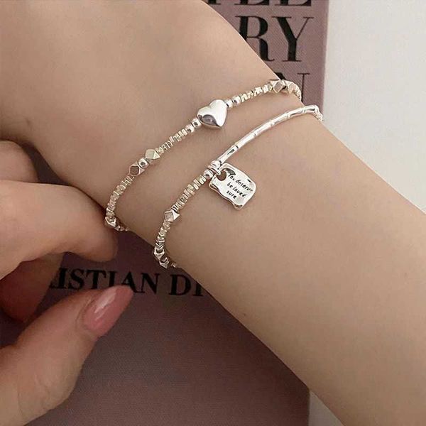 

small design love square sterling silver bracelet 2023 new summer girl cool style couple friendly gift, Black