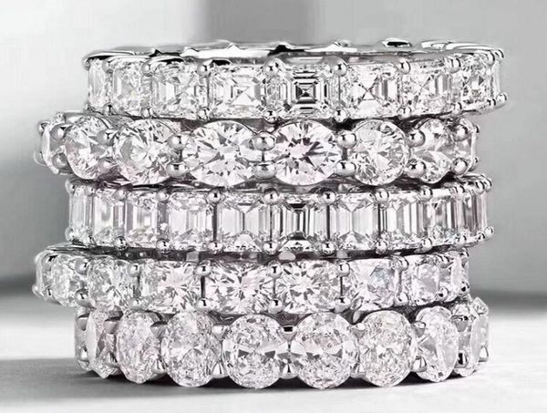 

stunning vintage fashion jewelry real 925 sterling silver princess white z cz diamond eternity women wedding engagement band r2853958, Slivery;golden