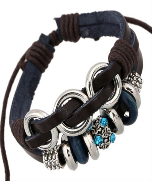 

fashion charms bracelets infinity multilayer handmade blue rhinestone alloy circle leather bracelets for men jewelry whole3921928, Golden;silver