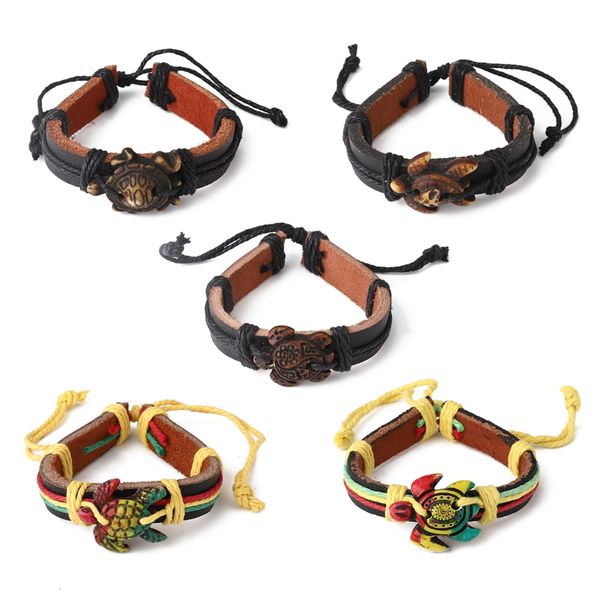 

charm bracelets 10pcs mens mix whitebrown tribal sea surfer turtle leather bracelet 230801, Golden;silver