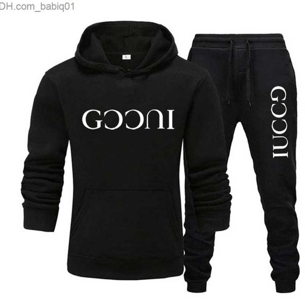 

men's tracksuits men's fashion luxury suit letter printed pockets hoodie+drawstring sweatpants fashion male 2pcs set t230802, Gray