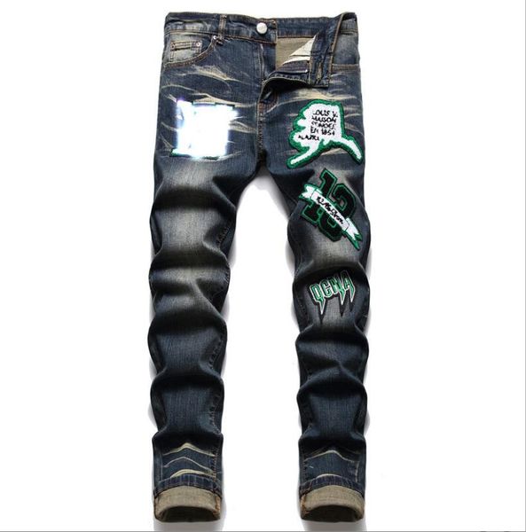 

men's jeans spring 2023 new fashionable slim elastic men's small leg jeans mid-waist washable men's clothing sh3x163, Blue