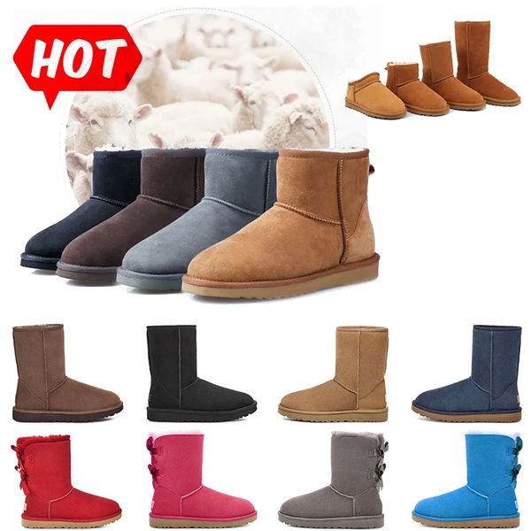 

australia designer boots womens winter snow booties fur mini short ankle high australian bailey bow shoes black khaki grey pink navy uggs sn