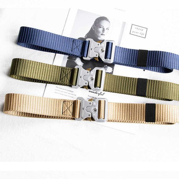 

tactical hunting automatic belt male and female coat jeans canvas girdle outdoor sports fashion trendy nylon youth waistband new, Black