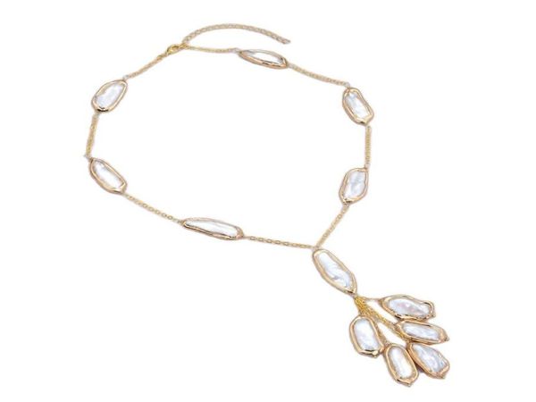 

guaiguai jewelry natural freshwater cultured white biwa pearl gold color plated chain necklace handmade for women real gems stone 2135482, Silver