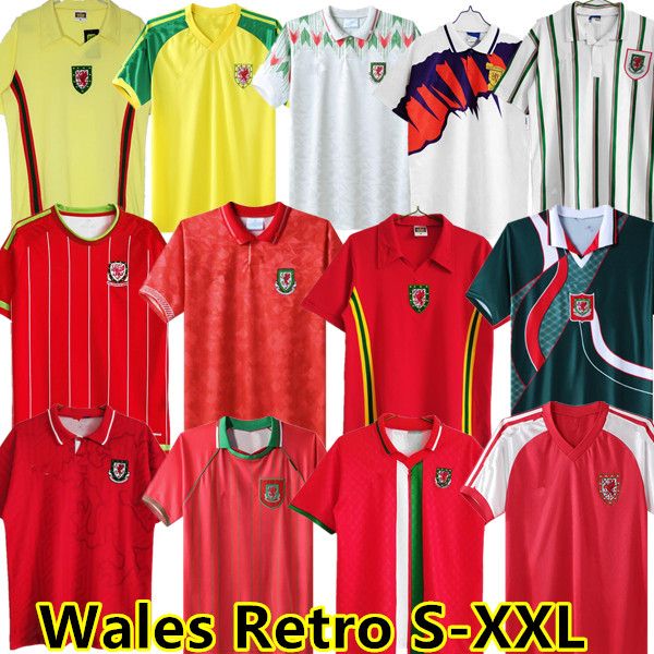 

wales retro 15 16 1976 79 1982 1990 1993 gales soccer jersey 1992 1994 1995 1996 98 giggs hughes home away saunders rush boden speed vintage, Black;yellow
