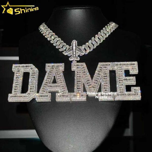 

fine jewelry luxury letter pendant silver hip hop jewelry moissanite diamond custom pendant