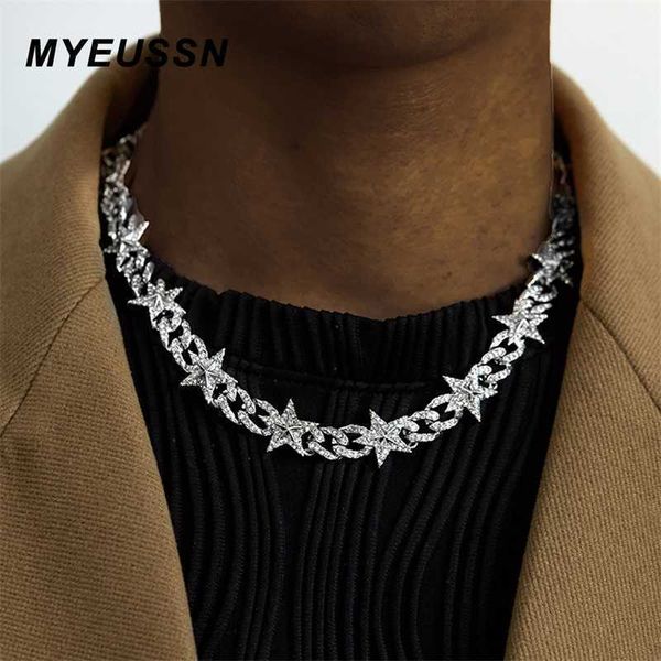 

strands iced out crystal five pointed star choker necklace for women hop bling rhinestone miami cuban link punk jewelry 230613, Black