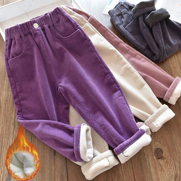 

trousers kids warm pants boy girls autumn winter corduroy thick outer wear sports 3 10y children clothes casual high waist 230802, Blue