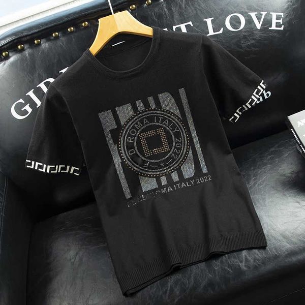 

summer knit sweater ff jacquard short sleeved t shirt designer round neck pullover tee men women diamond sweatshirt oversize tshirt, White;black