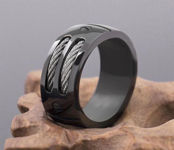 

2017 new men039s ring stainless steel punk rock ring with wire cables and screw in party jewelry nr080287e7791713, Slivery;golden