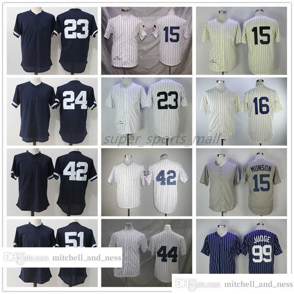 

vintage movie baseball wears jersey 15 thurman munson 16 biege 1951 23 don mattingly 24 gary sanchez 42 mariano rivera 44 reggie jackson ber, Blue;black