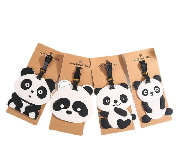 

30pcs bag parts pvc cartoon panda prints travel luggage tags mix style, Black
