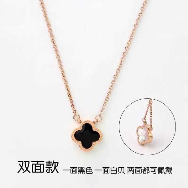 

double sided clover necklace feminine red black versatile and fashionable mori's clavicle chain pendant, Silver