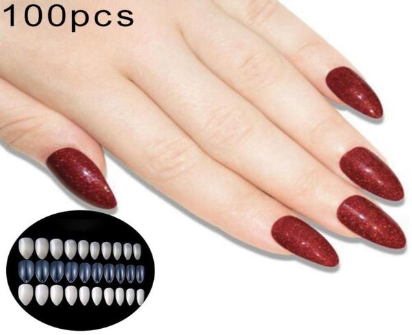 

100pcs mixed size pointed nail art tips full cover false nail tips diy art manicure decor fake fingernail cover7471256, Red;gold