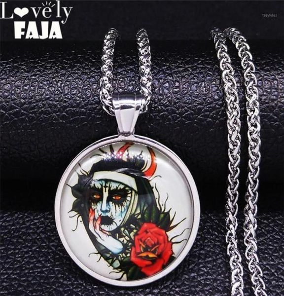 

pendant necklaces 2021 neogoth nun stainless steel glass long for womenmen silver color necklace jewelry collares mujer nj43s021453765736