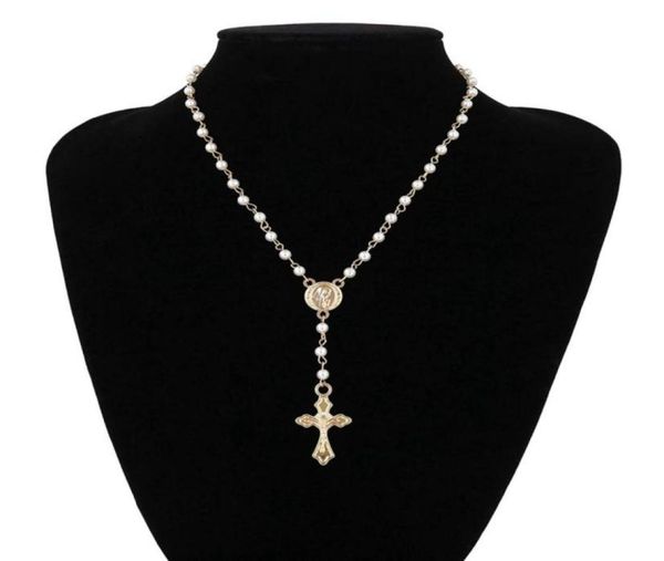 

catholic rosary beads necklace women statement religious jewelry gold lin chain multilayers choker vintage pendant necklaces58855746539110, Silver