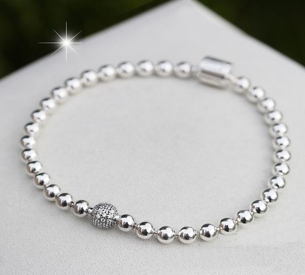 

100% 925 sterling silver beaded bracelets for women cz strands diy jewelry fit charms lady gift with original box3712765, Black