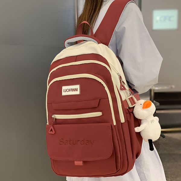 

school bags ladies high capacity red leisure college backpack trendy women fashion nylon lapbook girl cute travel bag female 230801