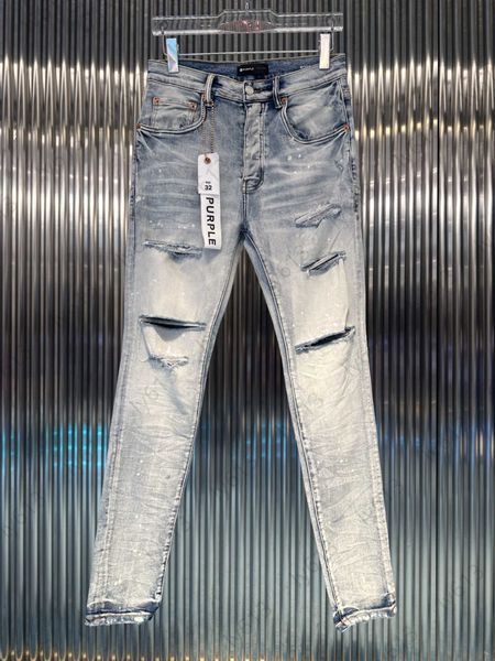 

ripped purple jeans for mens stack jeans fashion biker denim slim fit pants classic men track jogger jeanses hip hop trouser, Blue