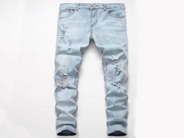 

men039s jeans mens biker vintage style male hole distrressed slim fit denim casual trousers light blue pants asian size5529399