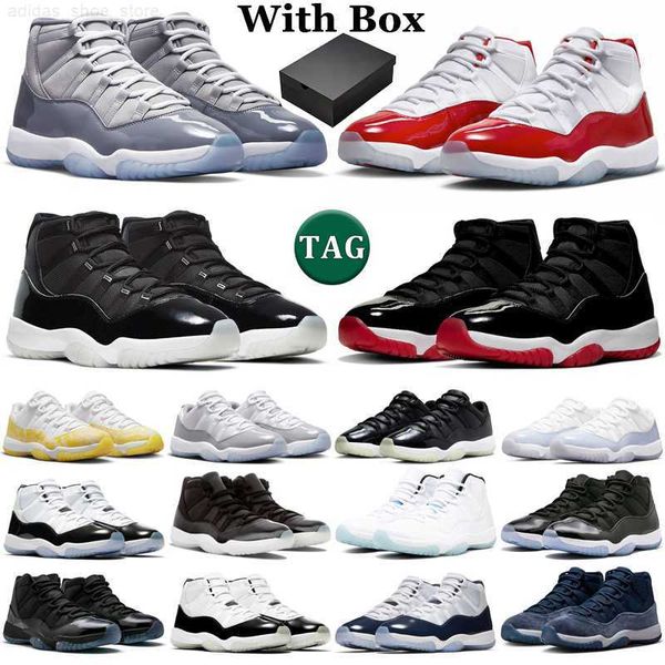 

with box jumpman 11 11s basketball shoes men women cherry cool cement grey jubilee bred concord cap and gown midnight navy low 72- mens tr, Black