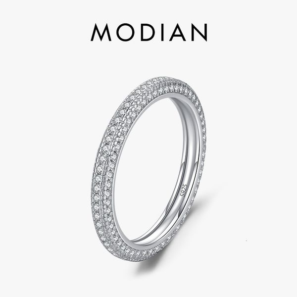 

wedding rings modian 2023 real 925 sterling silver luxury finger for women sparkling clear cz engagement band fine jewelry 230802, Slivery;golden