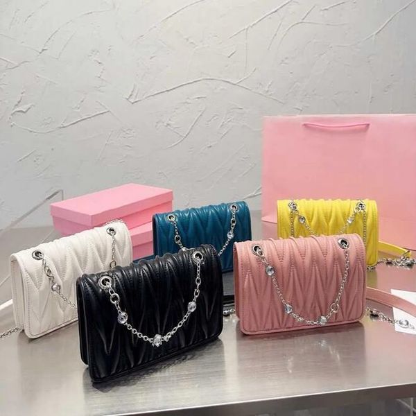 

fashion designer bags miui tote mini chain pleated small square bag phone bag mini water diamond bag shoulder straddle bag