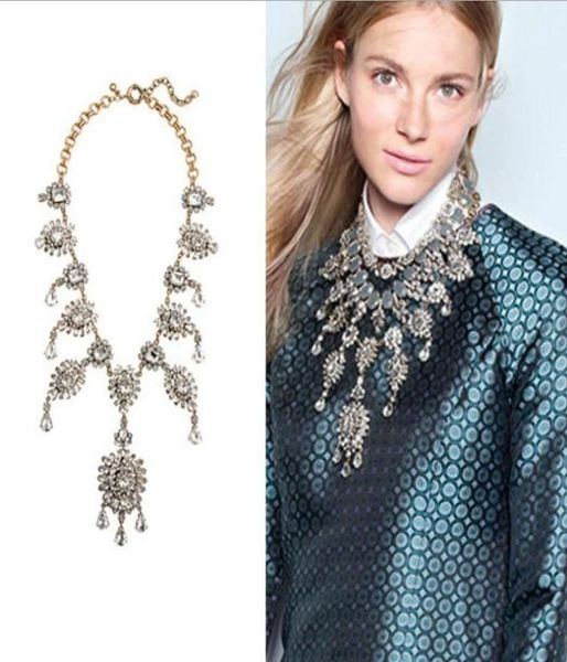 

2014 fashion torques necklace j c europe costume chunky choker crystal tassel necklaces statement jewelry women1146193, Golden;silver