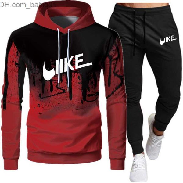 

men's tracksuits 2023 spring new men's suit brand letter print fashion suit casual pullover tracksuit 2-piece hoodie sweatshirt +, Gray