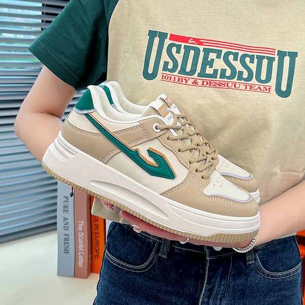 

women casual shoes fashion leather platform designer sneakers woman girls beige green white outdoors womens lace-up flat sportstrainers size, Black