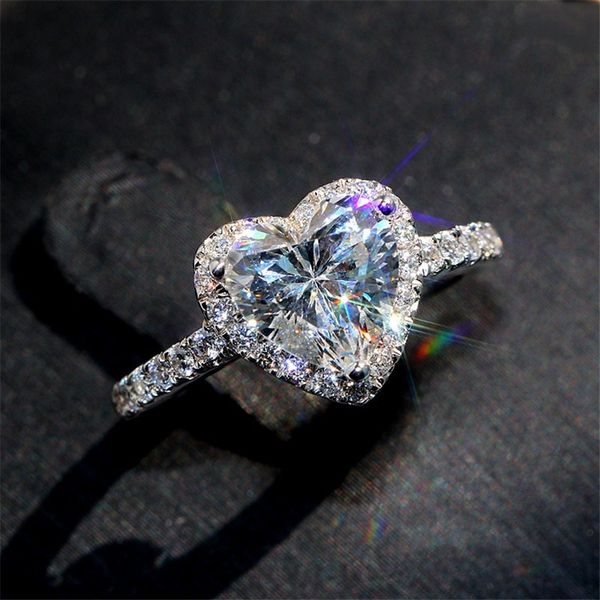 

wedding rings luxury silver color heart ring for women exquisite fashion metal inlaid white zircon stones engagement jewelry 230801, Slivery;golden