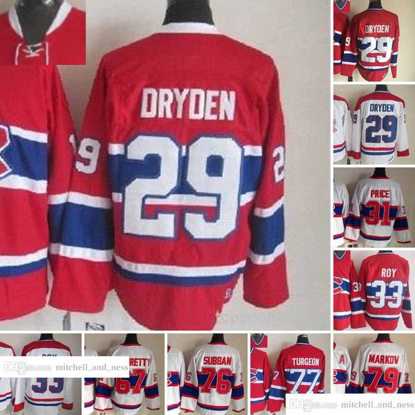

1909-1999 movie retro ccm hockey jersey embroidery 29 ken dryden 33 patrick roy 31 carey price 67 max pacioretty 76 pk subban 77 pierre turg, Black;red