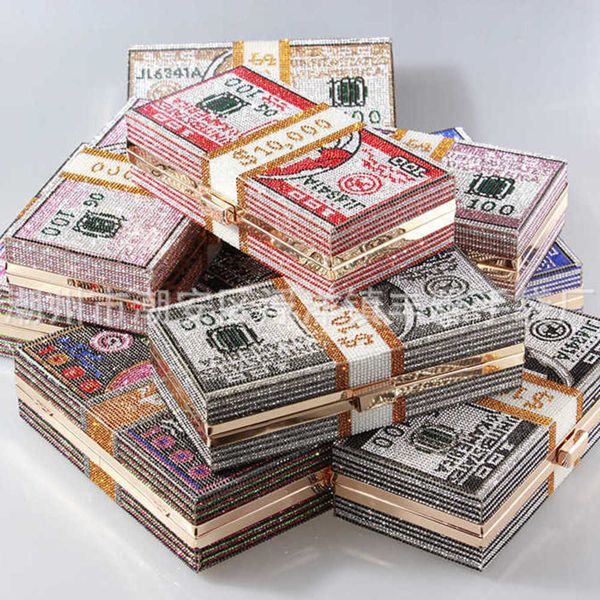 

barbiecoress new full diamond dollar dinner bag, beautiful gold handheld small square bag, fashion makeup bag 230802