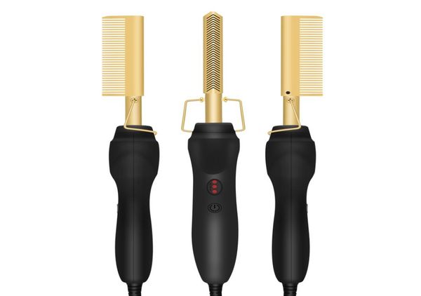 

comb multifunctional comb hair straightener brush high heat gold ceramic press comb titanium alloy hair curler curling brush9628413, Black