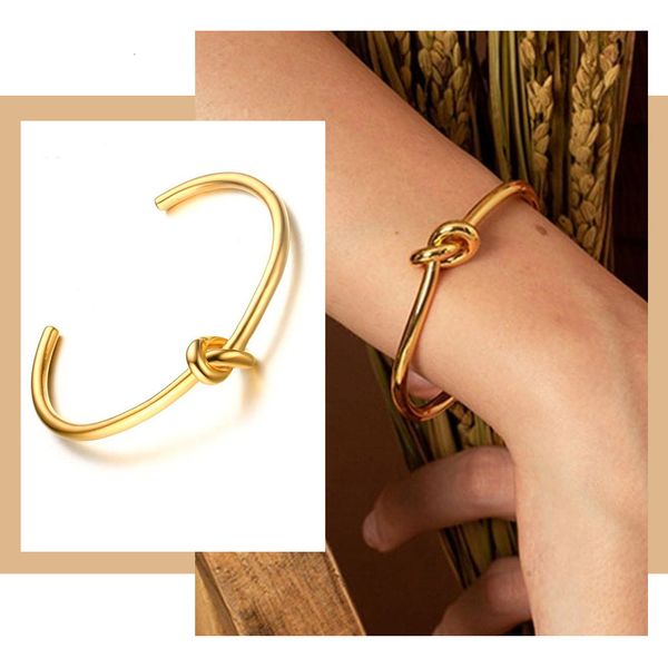 

bangle trendy round circular open knot cuff bracelets for women elegant goldcolor jewelry noeud armband pulseiras 230802, Black