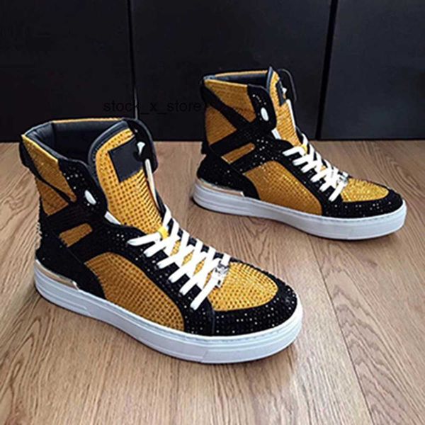 

pp lace-up plein color philipps race the mixed highest high-cut quality style3 men's runner shoes casual sneakers shoes mkjkk00008, Black