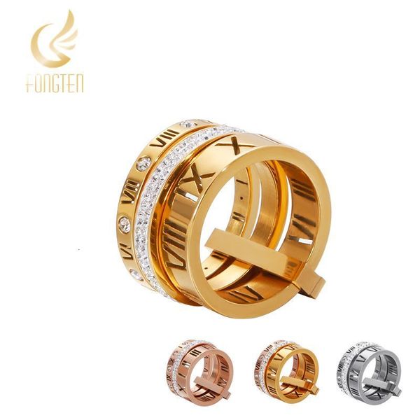

wedding rings roman numerals engagement for women stainless steel s rose gold color ladies luxury ring bohemian jewellery 230802, Slivery;golden