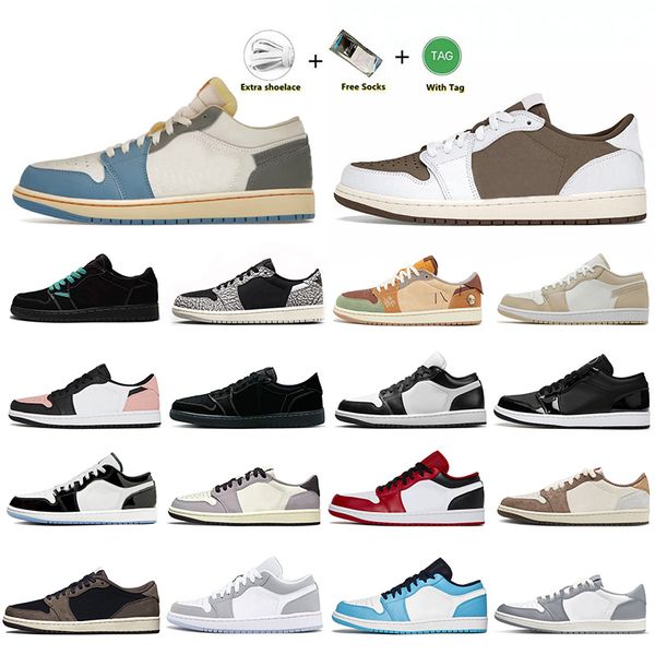 

2023 jumpman 1 low 1s basketball shoes sport trainers mens womens color black phantom dark mocha patent red university blue unc digital pink