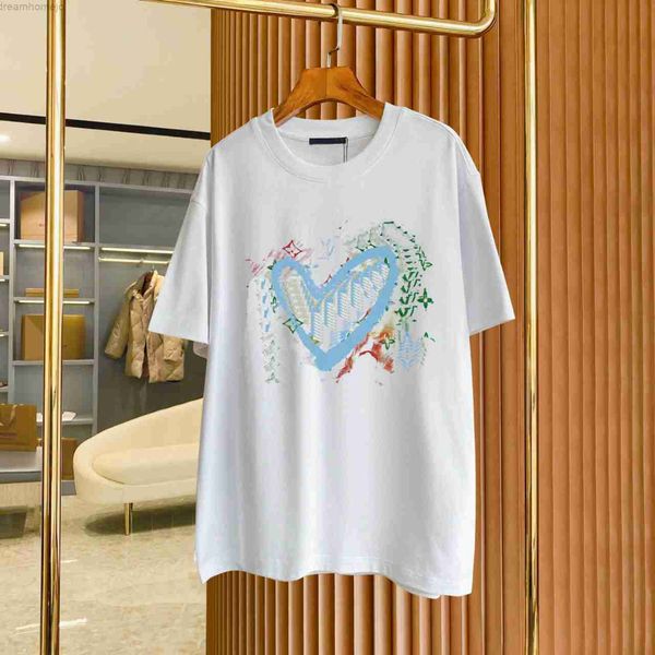 

summer men women cute heart print pullover o-neck oversize tees fashion creative popular short sleeve, White