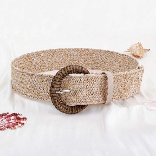 

new retro kid summer straw belts bohemian beach style female braided wide belts pp straw grass woven elastic waistband dress1, Black
