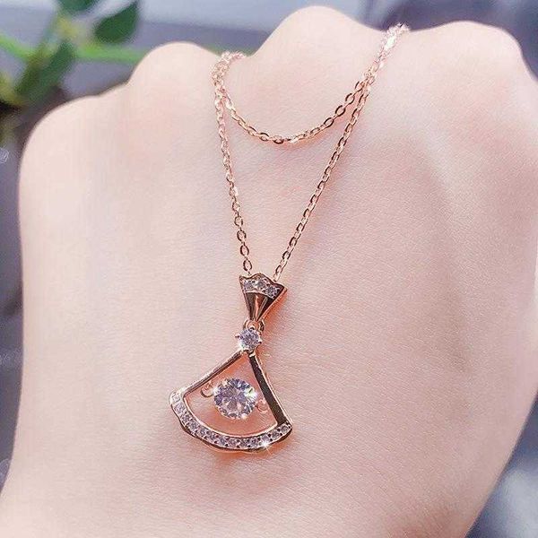 

rose gold plated feminine charm necklace with small skirt and diamond inlay simple titanium steel korean version agile new style true fashio, Silver